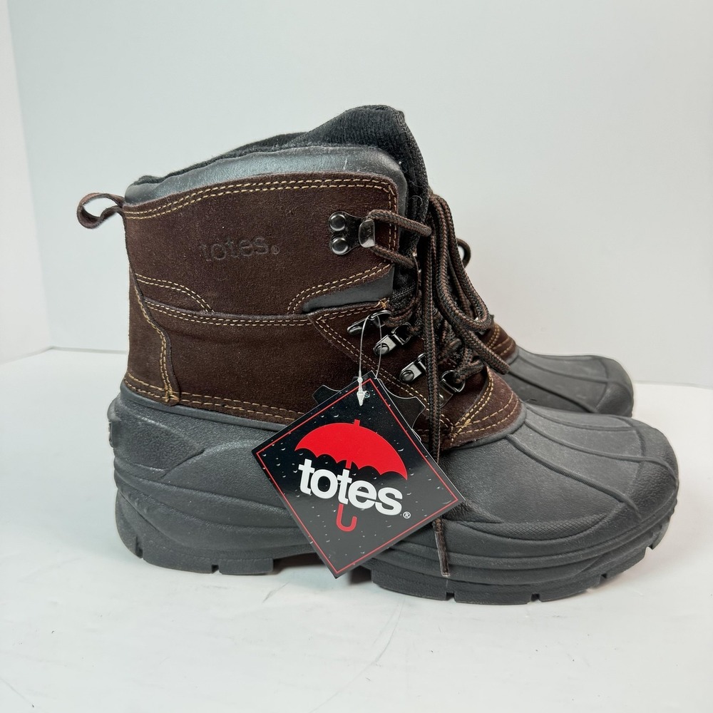 Totes Boots Mens Size 10 Brown Leather Duck Snow Winter Lace Up Insulated
